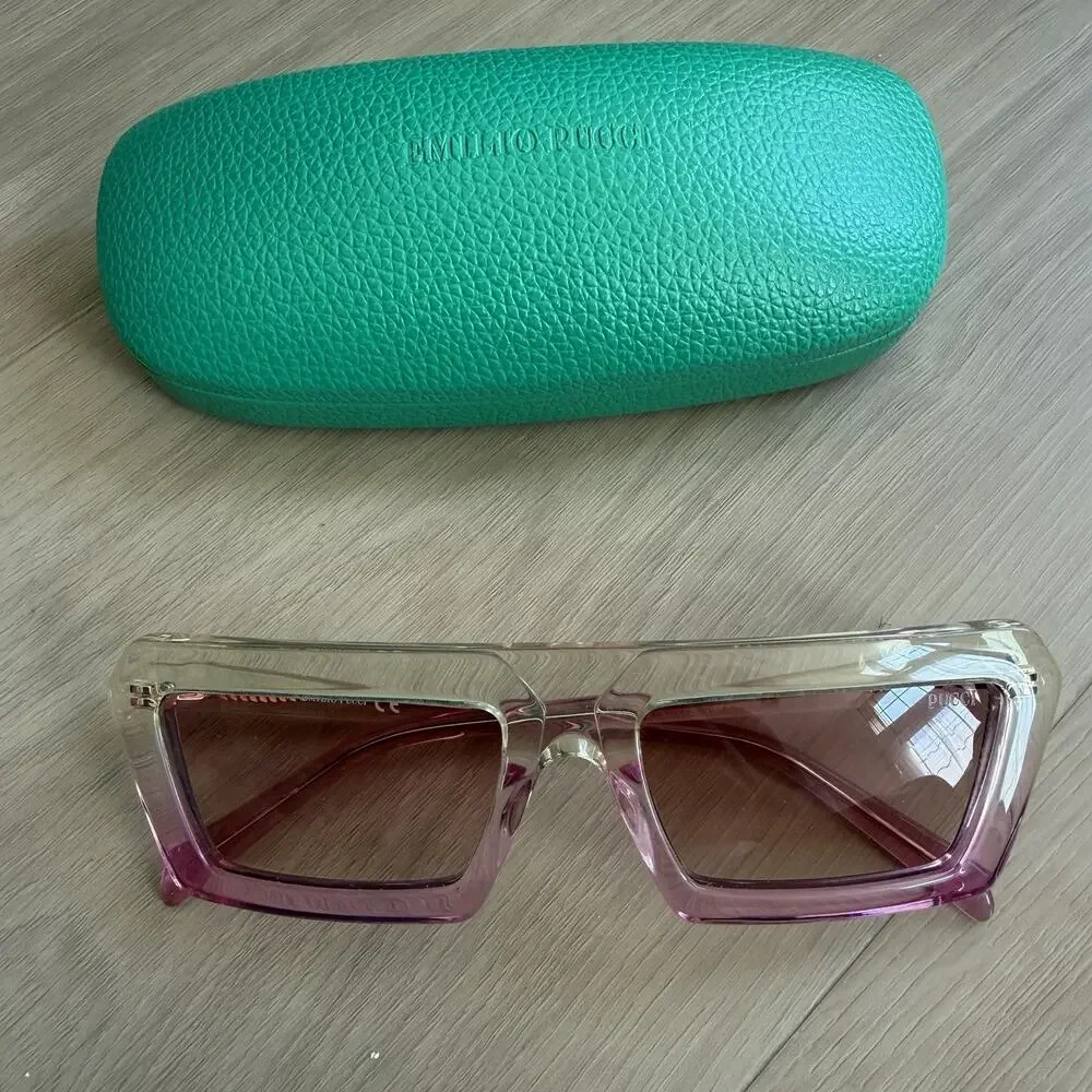 Emilio Pucci EP2175 Oversized Square Sunglasses Pink Ombre Gradient w/ Case